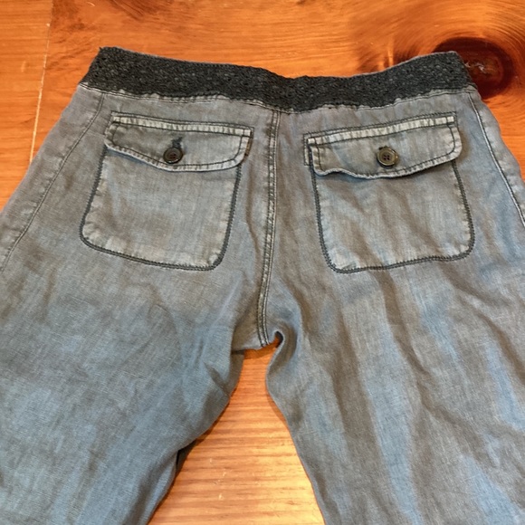 HEI HEI Petite 25P Washed Army Green Roll Cuff Crochet Pants 100% Linen Anthro - Picture 6 of 10